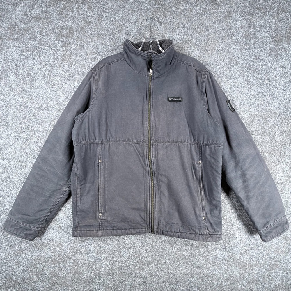 Columbia Jacket Mens Medium Gray Cotton Sherpa Lined Cozy Full Zip Mock Neck
